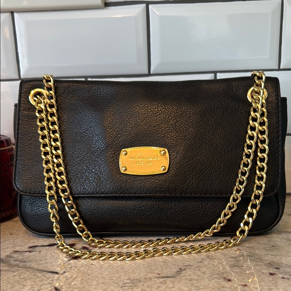 Michael Kors Black and Gold Leather Shoulder Bag